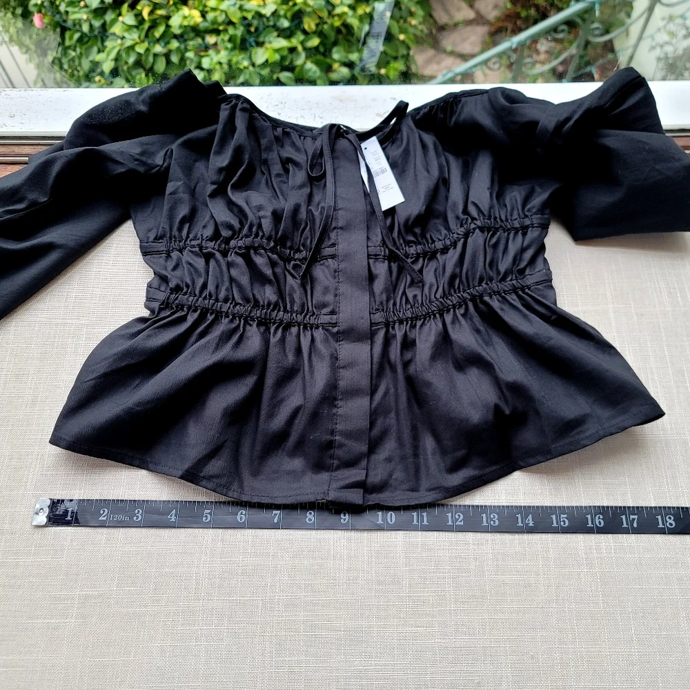 New! J Crew size 10 Cinched Waist Top Herringbone Cotton Black Square NWT